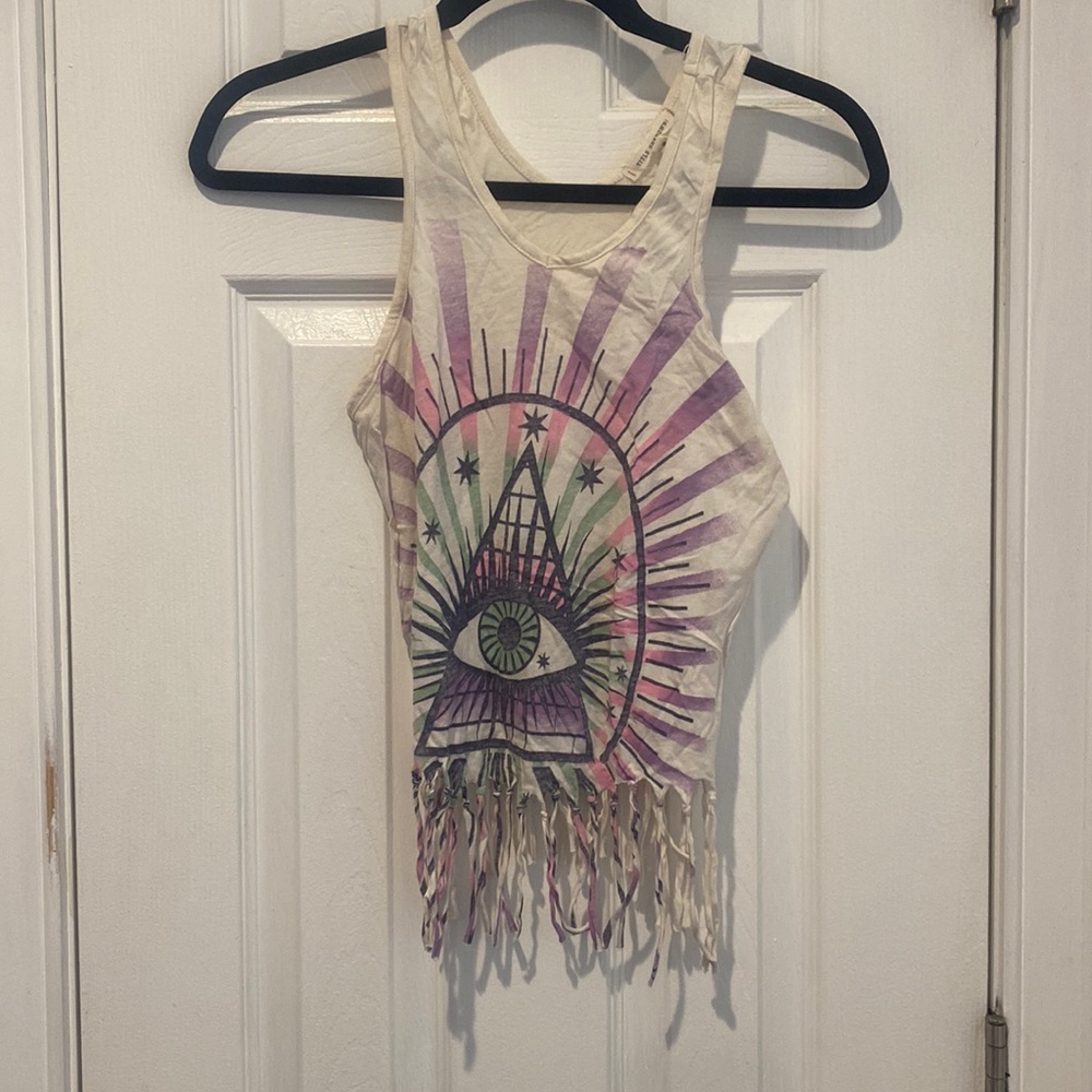 Evil eyes fringe tank top